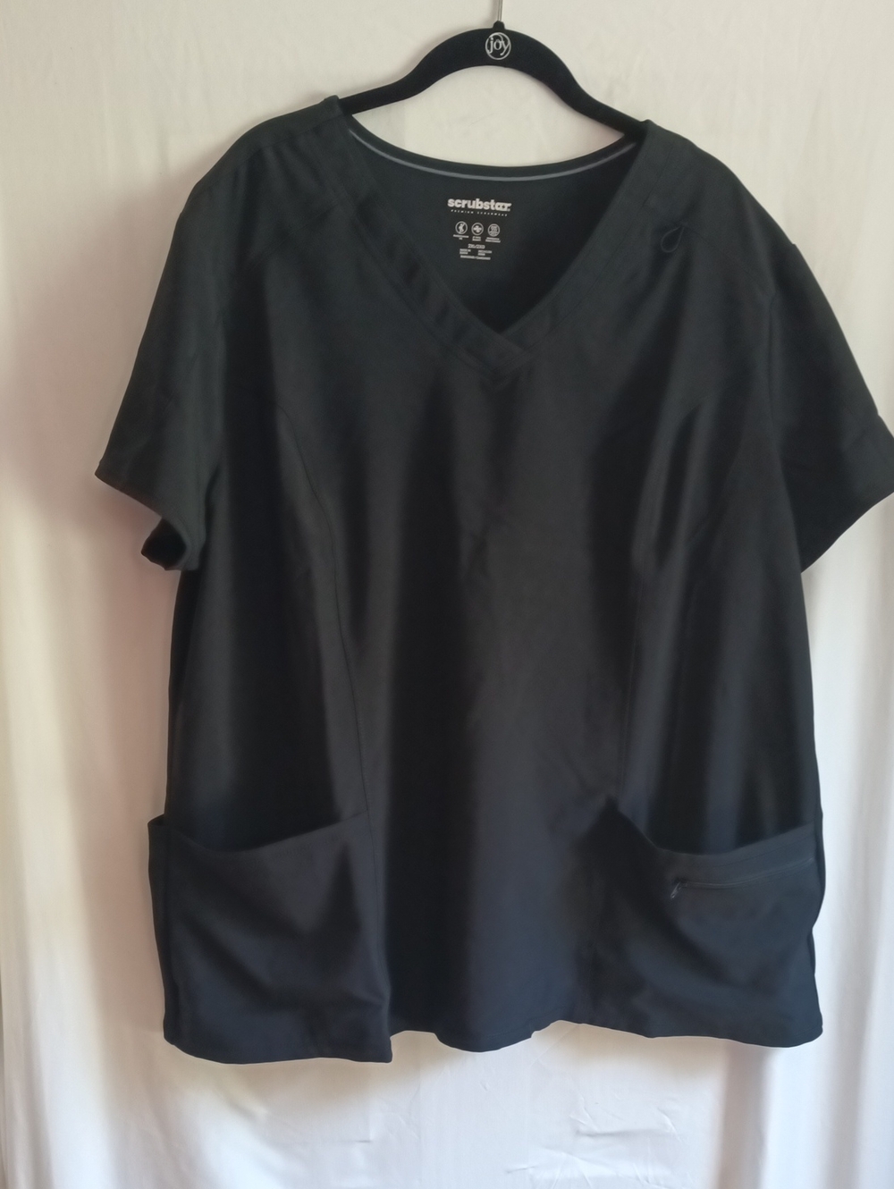 2X Scrubstar Black V-Neck Medical Scrub Top with Double Pockets